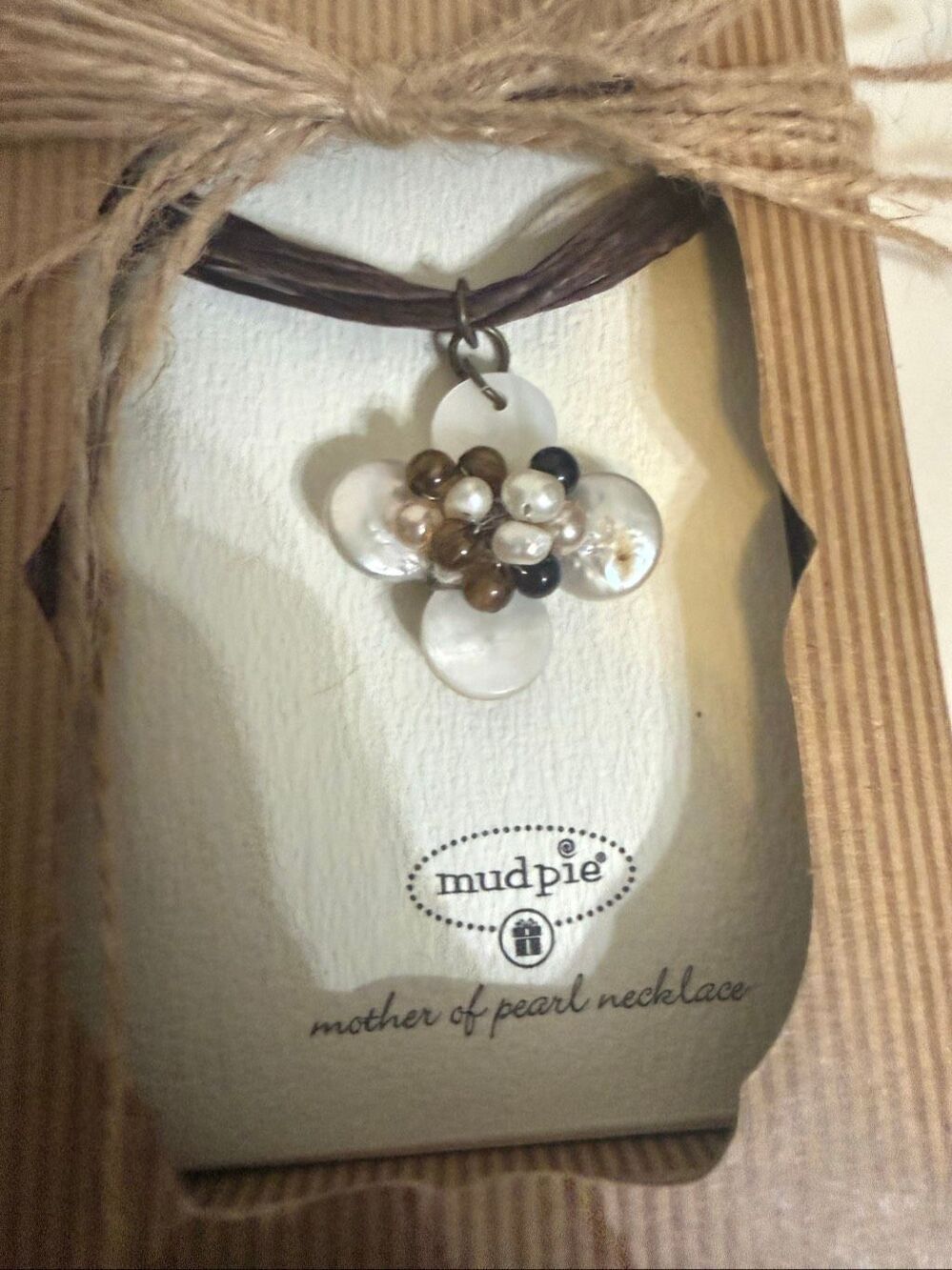 Mud Pie Women's Mother of Pearl Beaded Leather Strand Necklace Multicolor NIB
